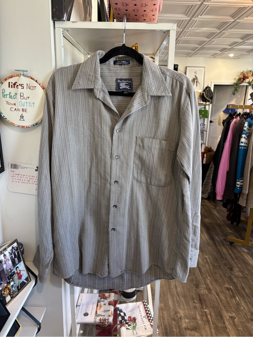 Burberry Light Gray Striped Men's Long-Sleeve Button-Down Shirt